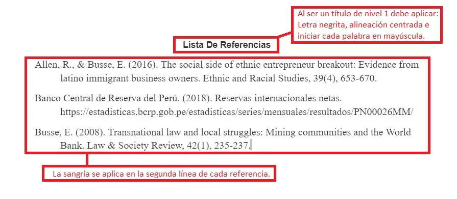 formato de presentacion lista de referencias apa